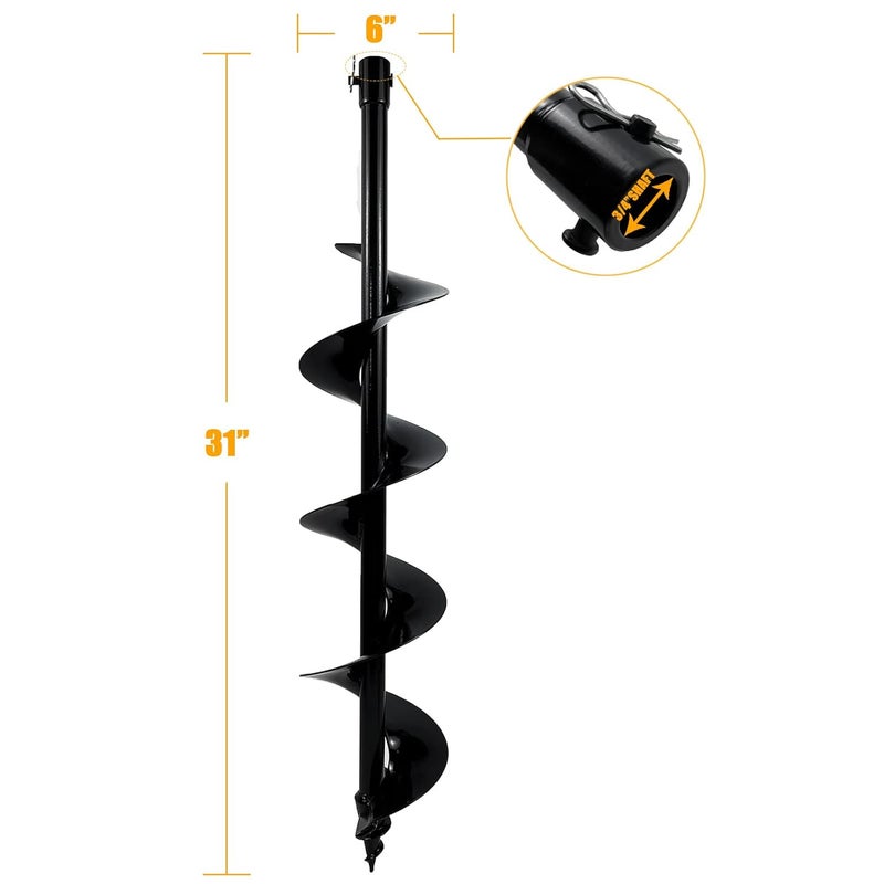 JACKCHEN 6" × 31" Auger Bit for Earth Auger,Digger Post Holes Replacement Earth Digger Planting Drill Bit, Garden Tools Spiral Hole Drill Planter for Bulb Planting, Fence Post, Umbrella Holes - Image 2